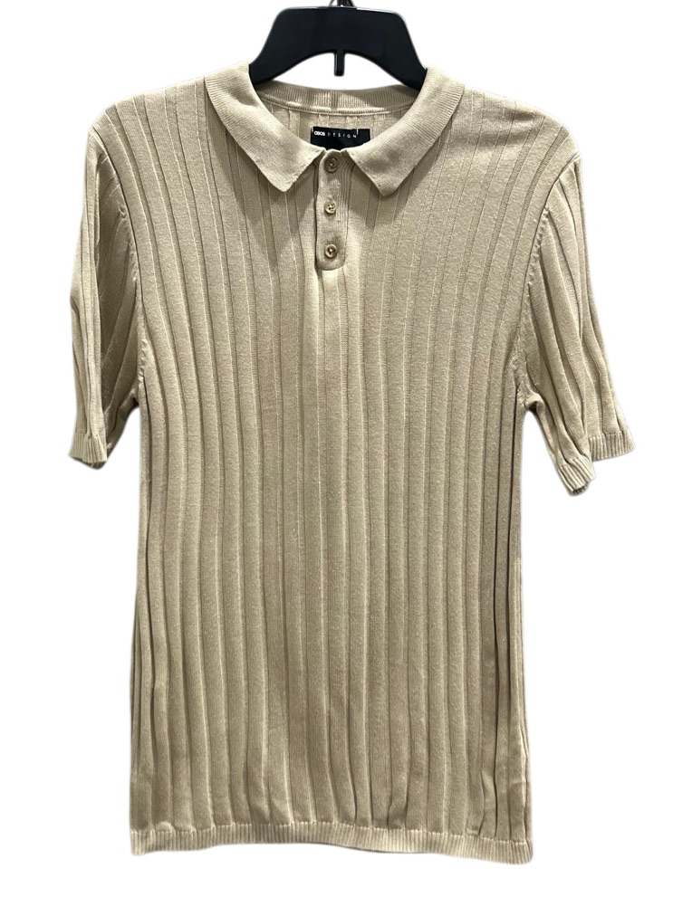 Asos Design Muscle Fit Rib Knit Polo T-Shirt Stone Size Medium